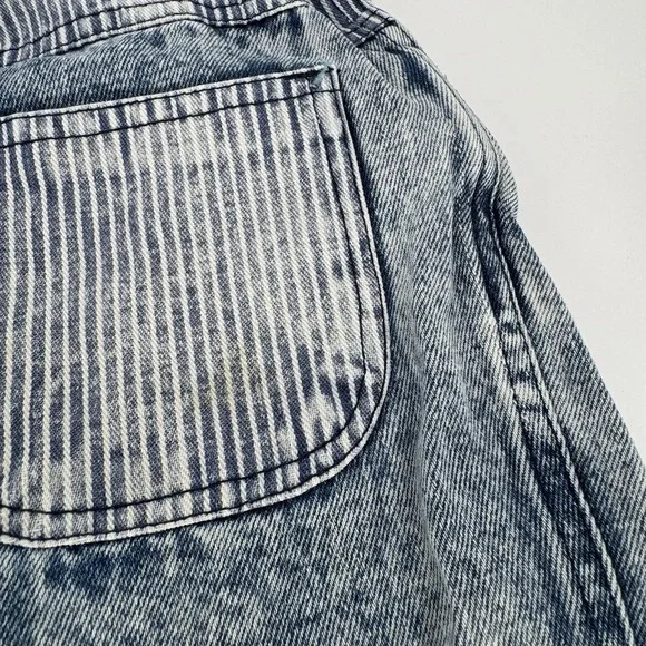 80sVintage Denim Overalls Kids 3T Acid Wash Happy Kids Embroidered Bows Cuffs - Picture 10 of 11